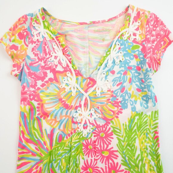 LILLY PULITZER Brewster Lovers Coral T-Shirt Dress size XXS - Picture 6 of 9